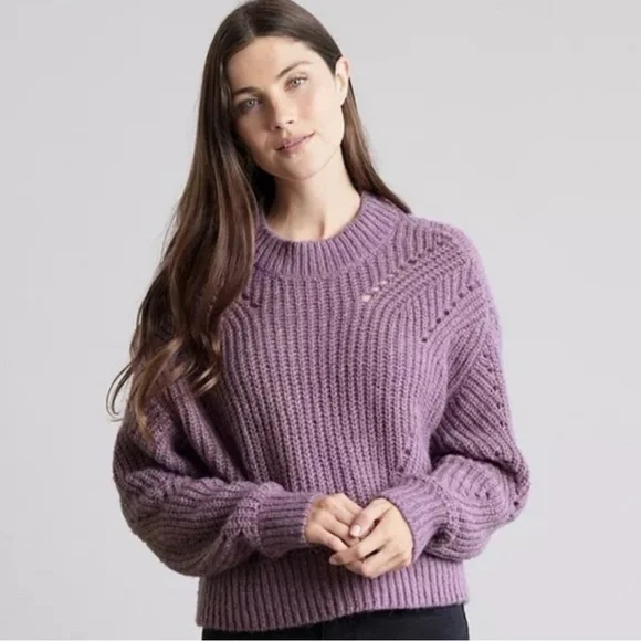 Elizabeth and James Open Stitch Crew Neck Cropped Sweater - Picture 1 of 5